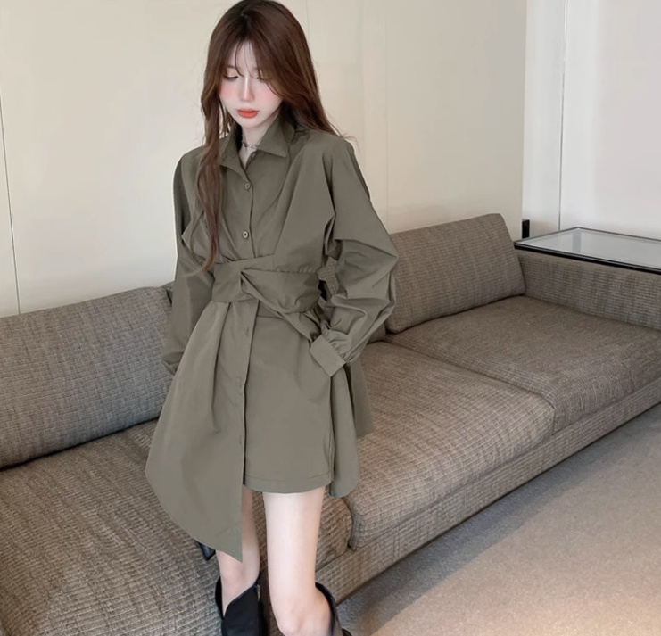 早春秋女裝2023年新款穿搭法式長袖收腰襯衫連衣裙子兩件套裝秋季