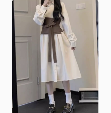 法式白色長袖連衣裙子早初秋季2023新款高級感顯瘦長裙搭配一整套